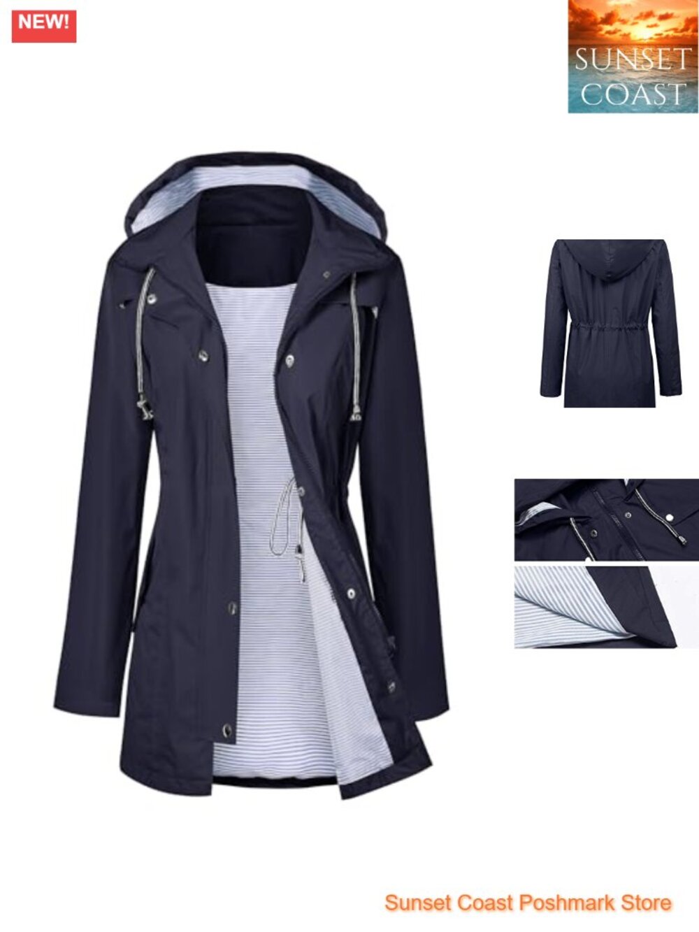 Women's Waterproof Hooded Trench Raincoat with Cotton Lining - Long Windbreaker